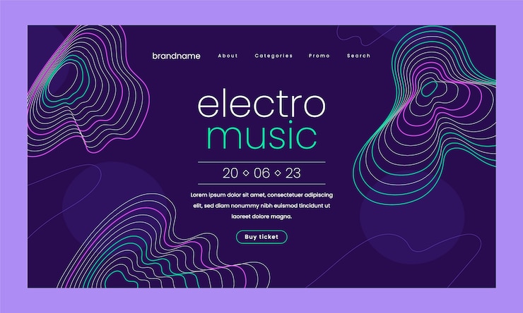 Vector gratuito plantilla de página de destino del festival de música electrónica de neón plano