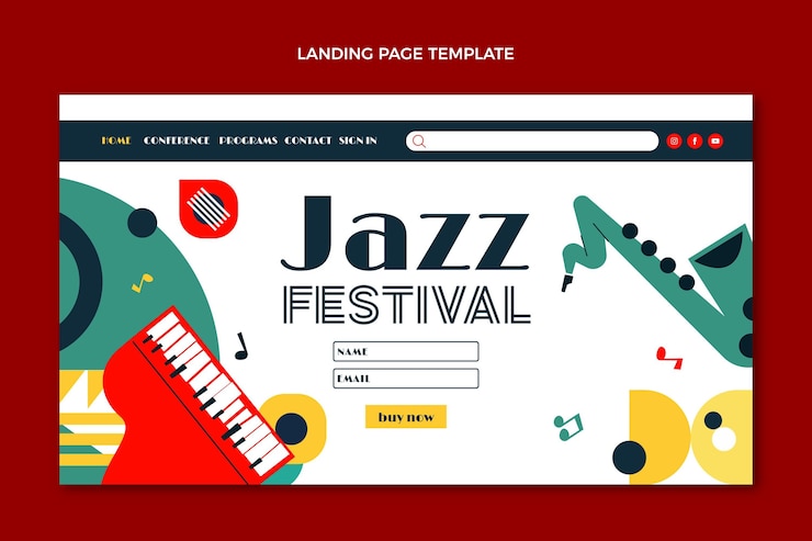 Vector gratuito plantilla de página de destino de festival de música minimalista de estilo plano