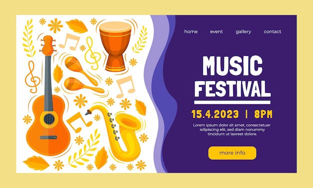 Vector gratuito plantilla de página de destino para festival de música