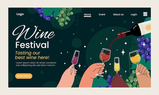 Vector gratuito plantilla de página de destino del festival del vino