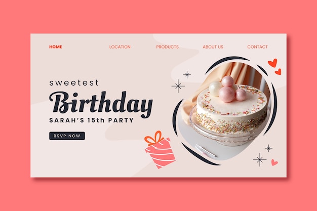 Plantilla de página de destino de fiesta de cumpleaños para niños