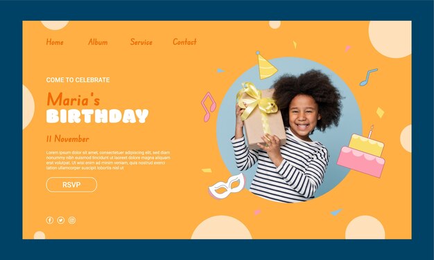 Vector gratuito plantilla de página de destino de fiesta de cumpleaños para niños