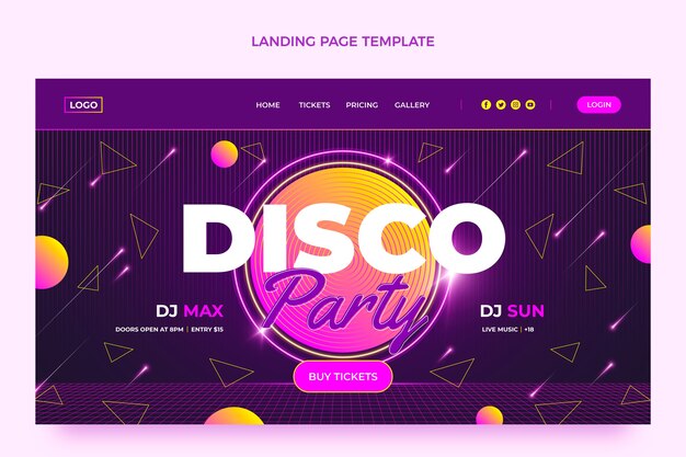 Plantilla de página de destino de fiesta disco de neón realista