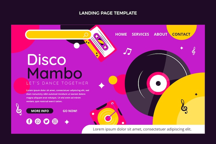 Vector gratuito plantilla de página de destino de fiesta disco plana
