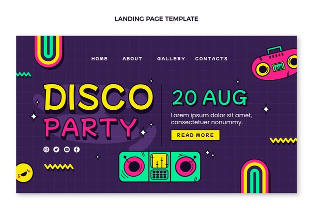Plantilla de página de destino de fiesta disco plana