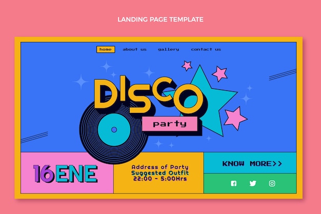 Vector gratuito plantilla de página de destino de fiesta disco retro plana