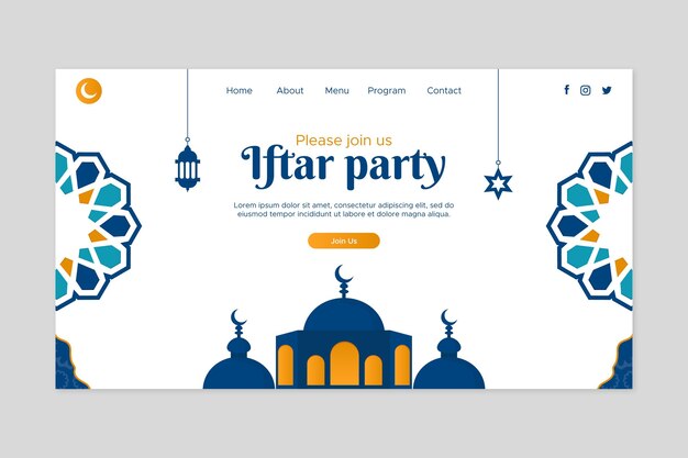Plantilla de página de destino de fiesta iftar plana