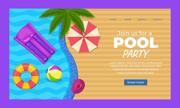 Vector gratuito plantilla de página de destino para fiesta en la piscina