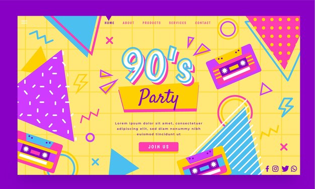 Plantilla de página de destino de fiesta plana de los 90