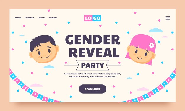 Plantilla de página de destino para fiesta de revelación de género
