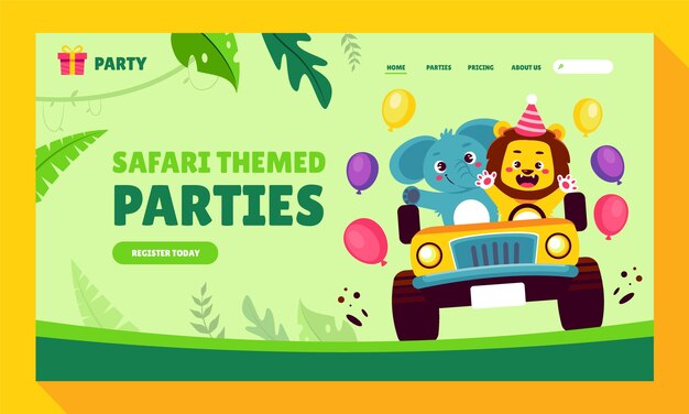 Plantilla de página de destino de fiesta de safari dibujada a mano