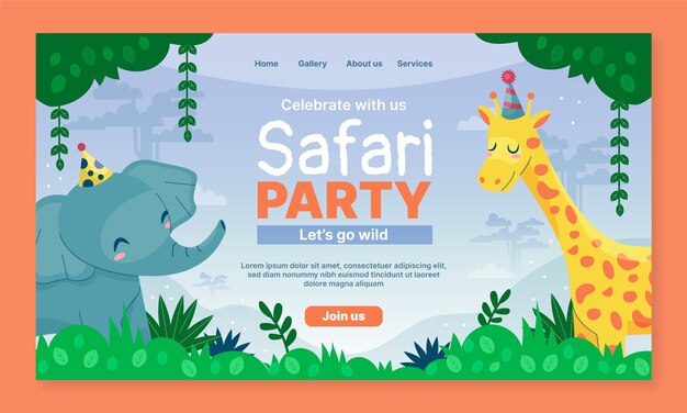 Plantilla de página de destino de fiesta safari