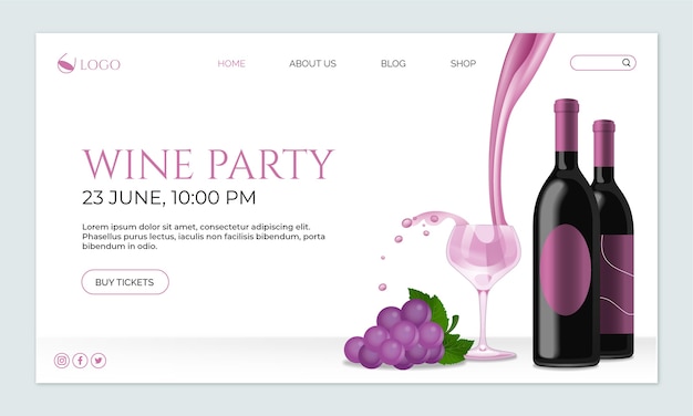 Vector gratuito plantilla de página de destino de fiesta de vino realista