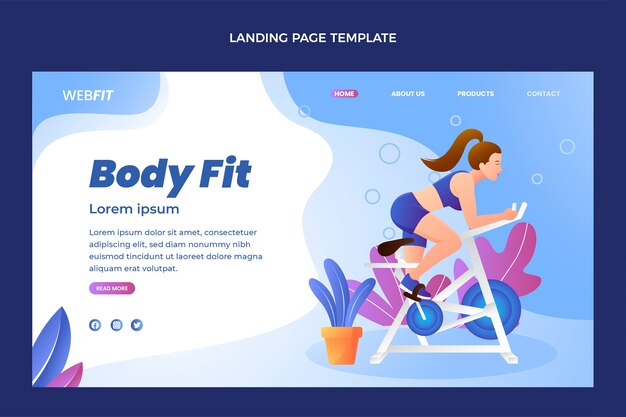 Plantilla de página de destino de fitness degradado