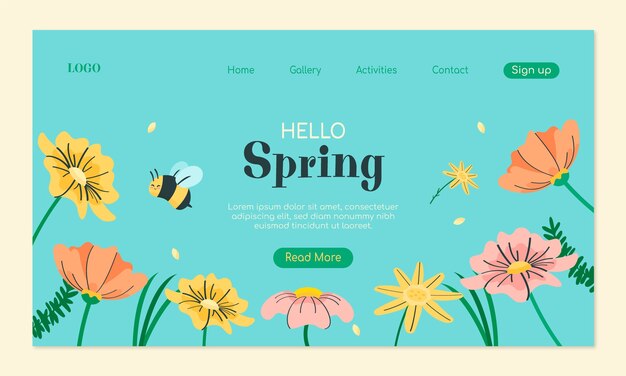 Plantilla de página de destino floral de celebración de primavera