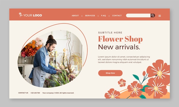 Vector gratuito plantilla de página de destino de floristería