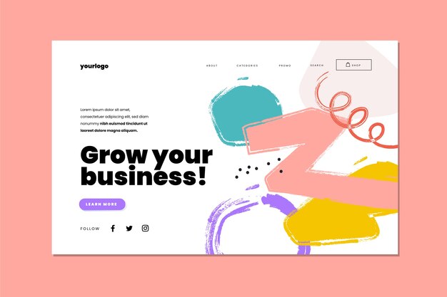 Plantilla de página de destino de formas abstractas de diseño plano
