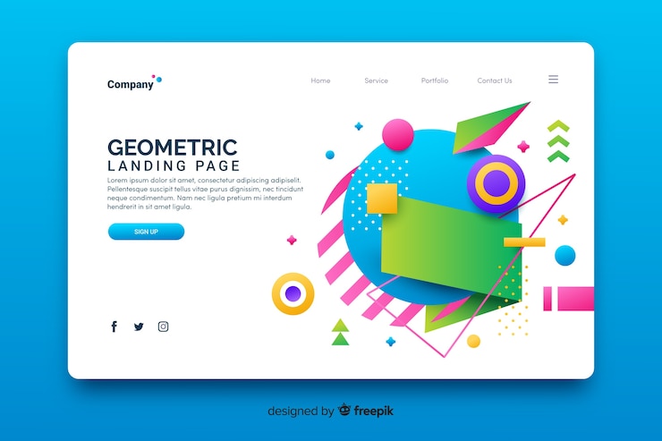 Vector gratuito plantilla de página de destino de formas geométricas
