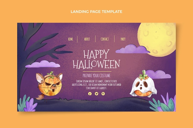 Vector gratuito plantilla de página de destino de halloween en acuarela