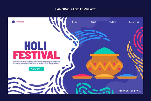 Vector gratuito plantilla de página de destino holi plana