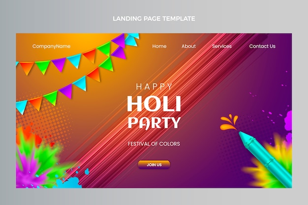 Vector gratuito plantilla de página de destino de holi realista