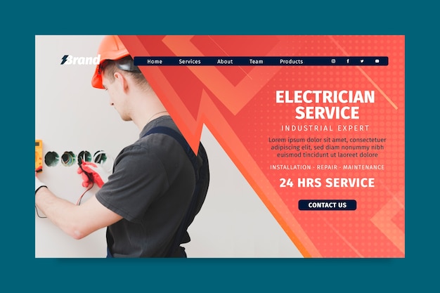 Vector gratuito plantilla de página de destino de hombre de servicio de electricista