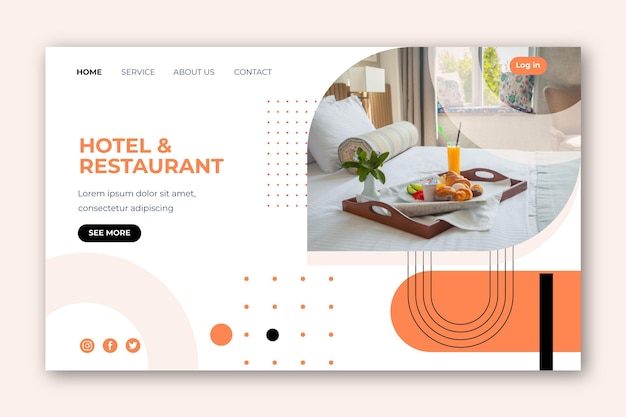 Vector gratuito plantilla de página de destino de hotel con foto