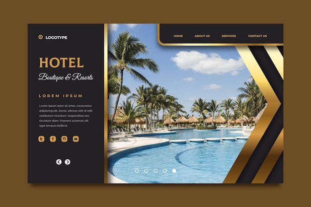 Vector gratuito plantilla de página de destino de hotel con foto