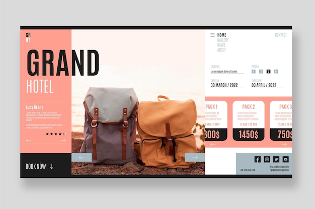 Vector gratuito plantilla de página de destino de hotel plana con foto