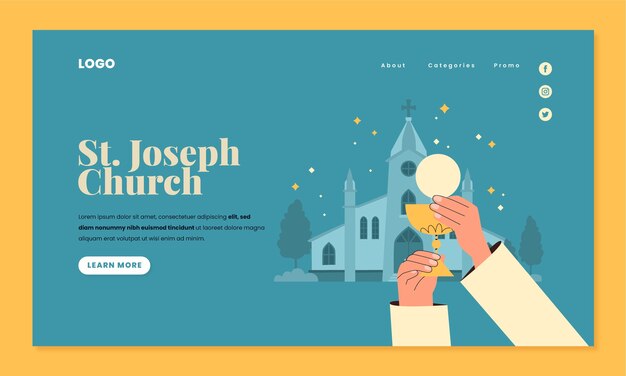 Plantilla de página de destino de iglesia de diseño plano