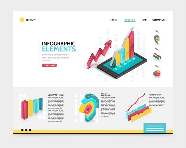 Plantilla de página de destino de infografía isométrica