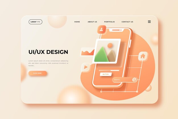 Plantilla de página de destino de interfaz de usuario / ux realista