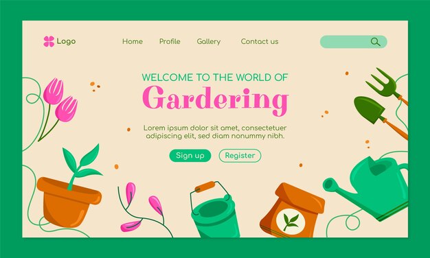 Plantilla de página de destino de jardinería y cultivo