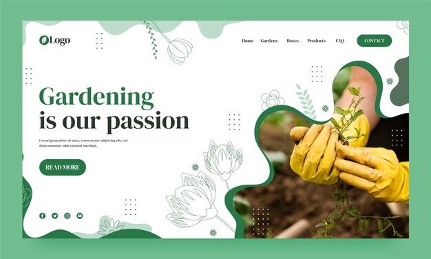Plantilla de página de destino de jardinería plana