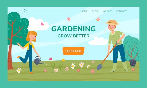 Vector gratuito plantilla de página de destino de jardinería plana