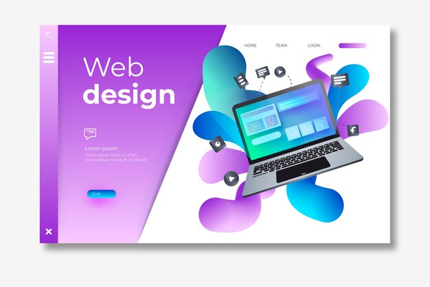 Plantilla de página de destino con laptop isométrica