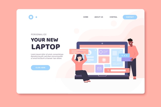 Vector gratuito plantilla de página de destino con laptop