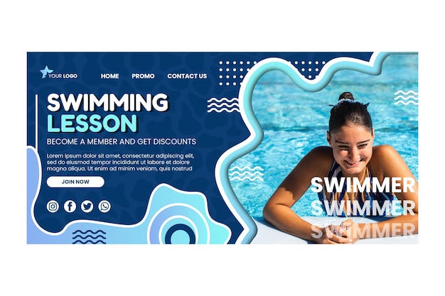 Vector gratuito plantilla de página de destino de lección de natación