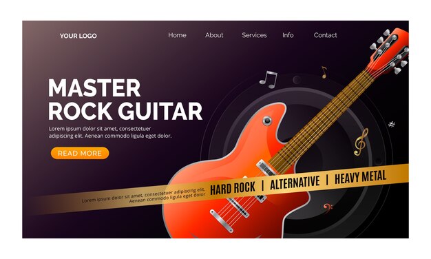 Plantilla de página de destino de lecciones de guitarra degradada