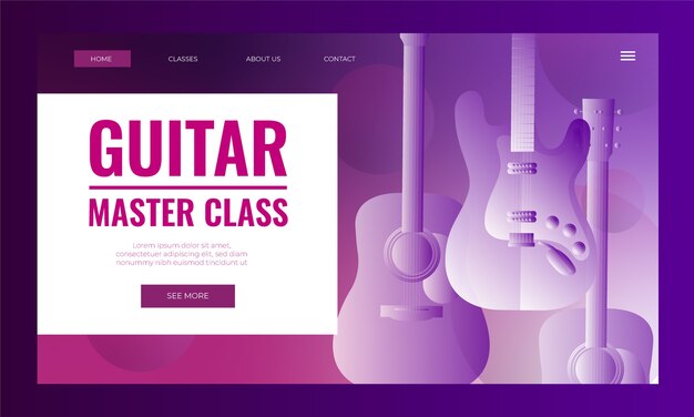 Vector gratuito plantilla de página de destino de lecciones de guitarra degradada