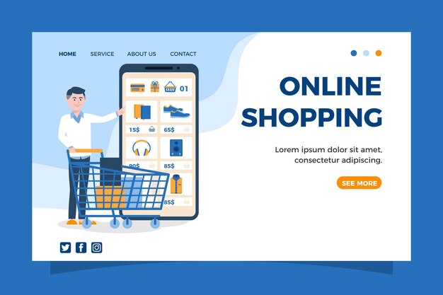 Plantilla de página de destino en línea de compras de diseño plano