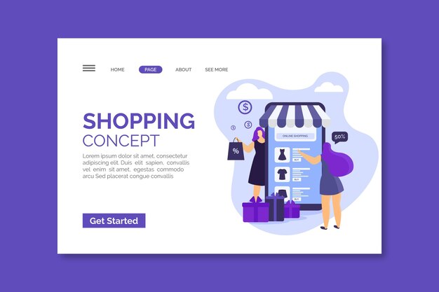 Plantilla de página de destino en línea de compras de diseño plano