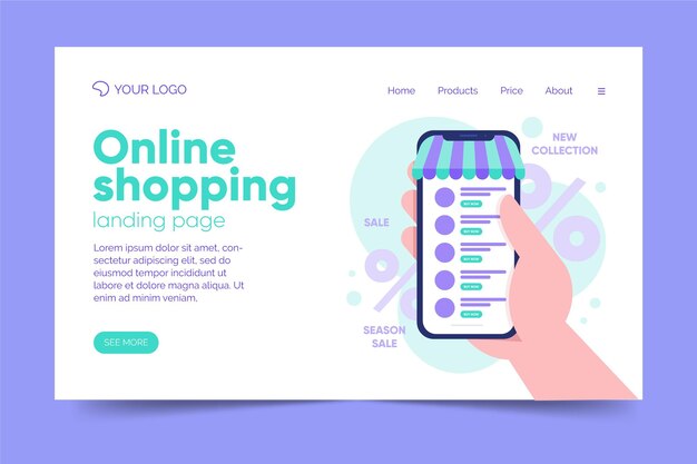 Plantilla de página de destino en línea de compras de diseño plano