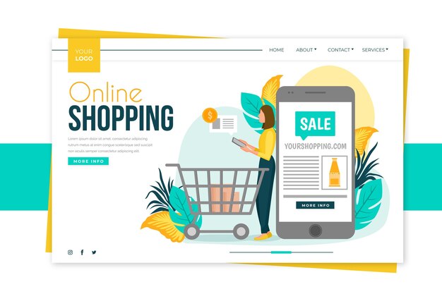Plantilla de página de destino en línea de compras de diseño plano