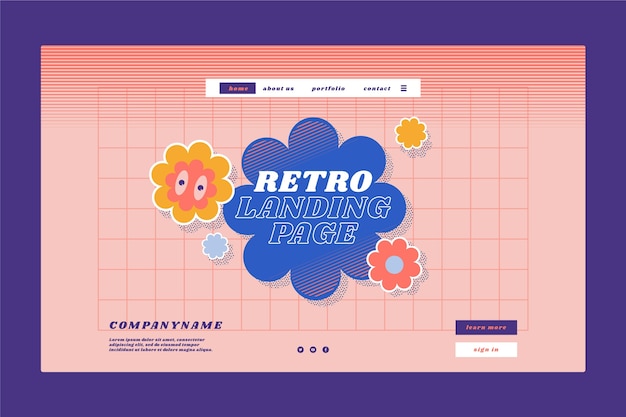 Vector gratuito plantilla de página de destino de marca retro dibujada a mano