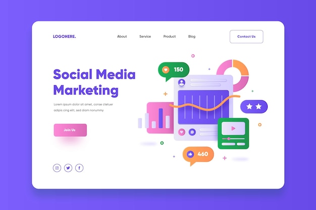 Vector gratuito plantilla de página de destino de marketing en redes sociales