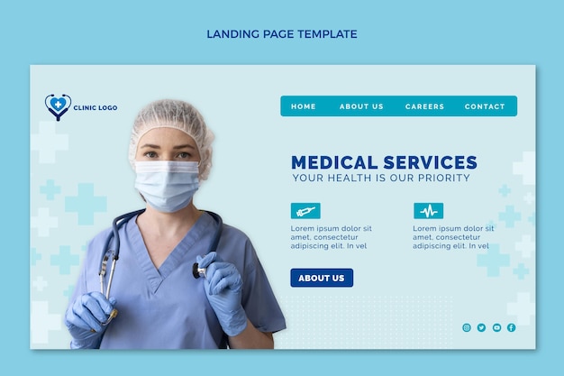 Vector gratuito plantilla de página de destino médica de diseño plano