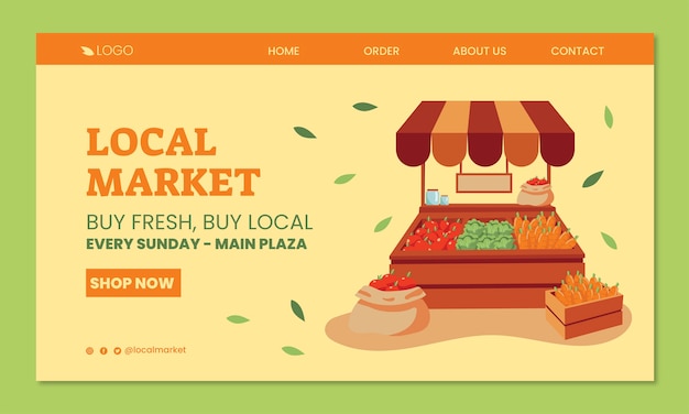 Plantilla de página de destino de mercado local dibujada a mano