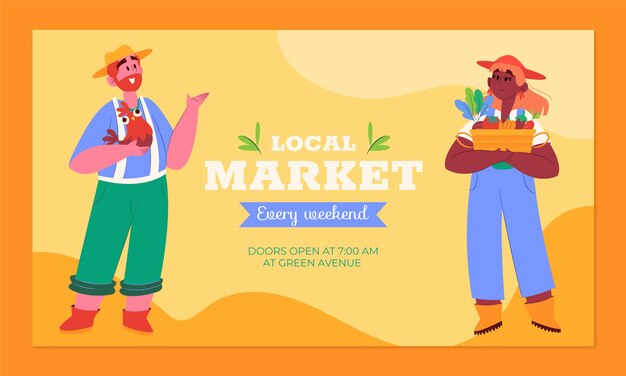 Plantilla de página de destino de mercado local dibujada a mano
