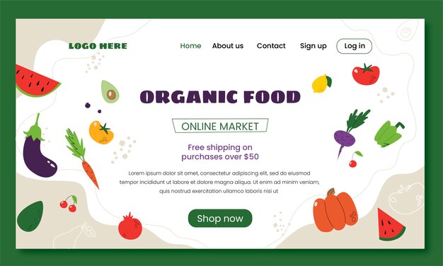 Plantilla de página de destino de mercado local dibujada a mano